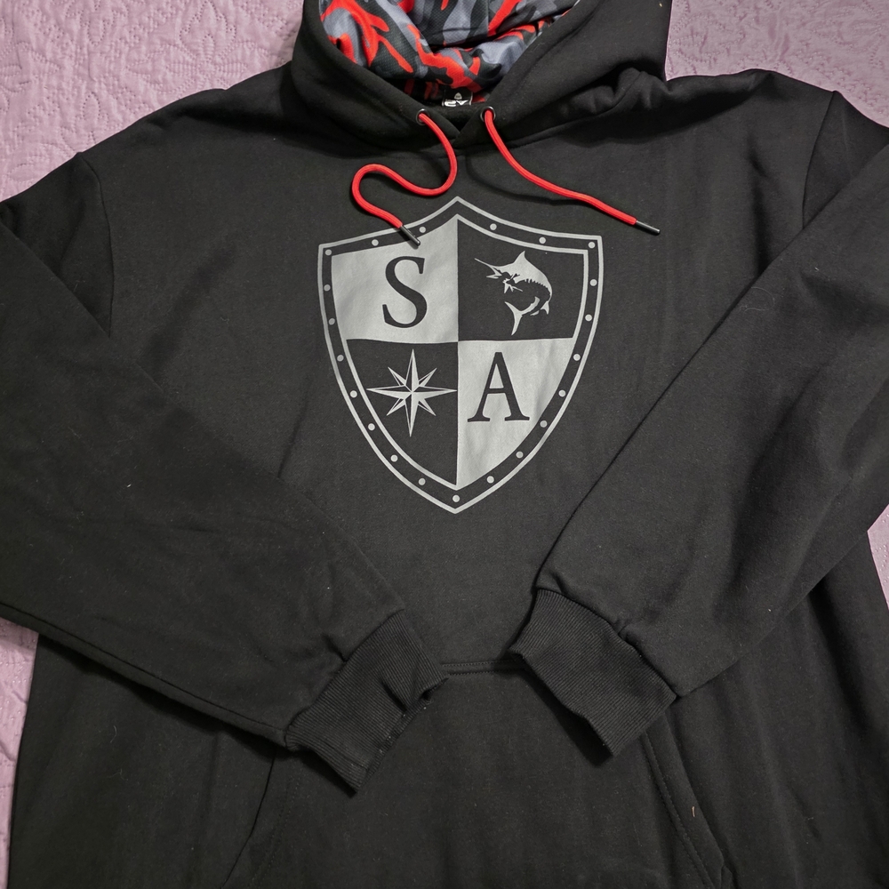 Shield Black Hoodie with Red Drawstrings